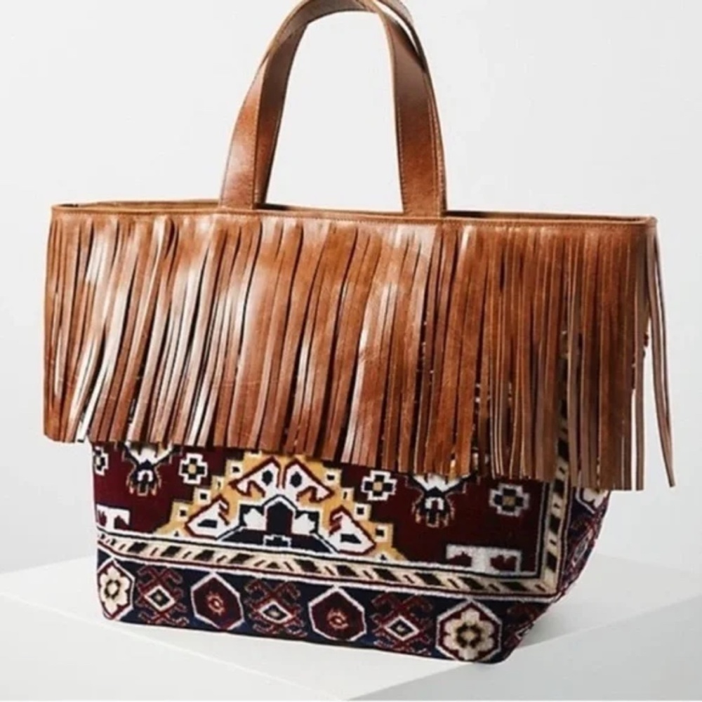 Anthropologie Carpet Palmer Leather Fringed Tote
